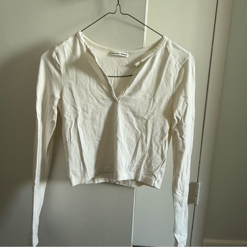 Reformation cropped Henley shirt